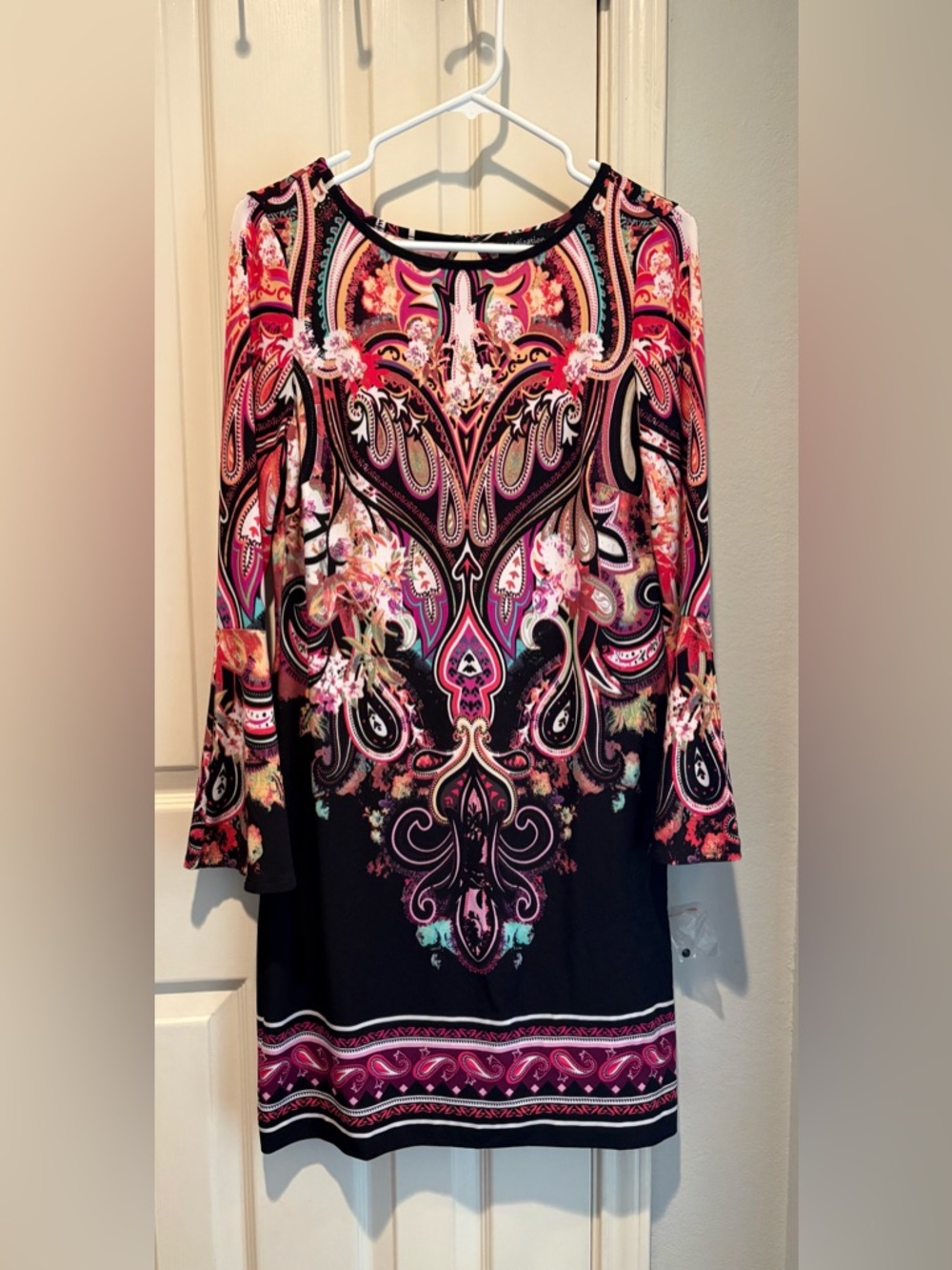 Paisley Floral Midi Dress in Multi-Pink - Women's Long Sleeve
